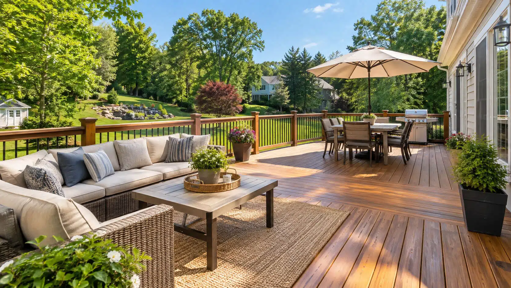 Clean restored wooden deck after cleaning in New Jersey