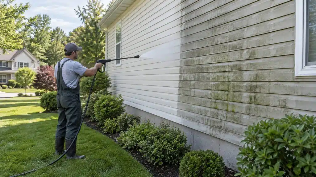 Power washing house siding on schedule in New Jersey