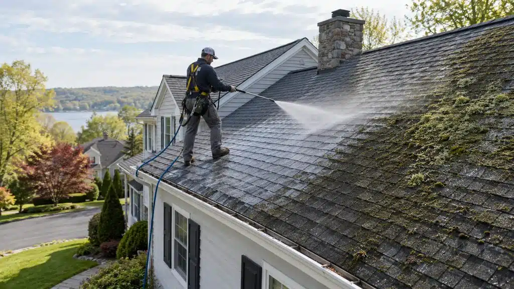 Soft washing a roof safely in New Jersey